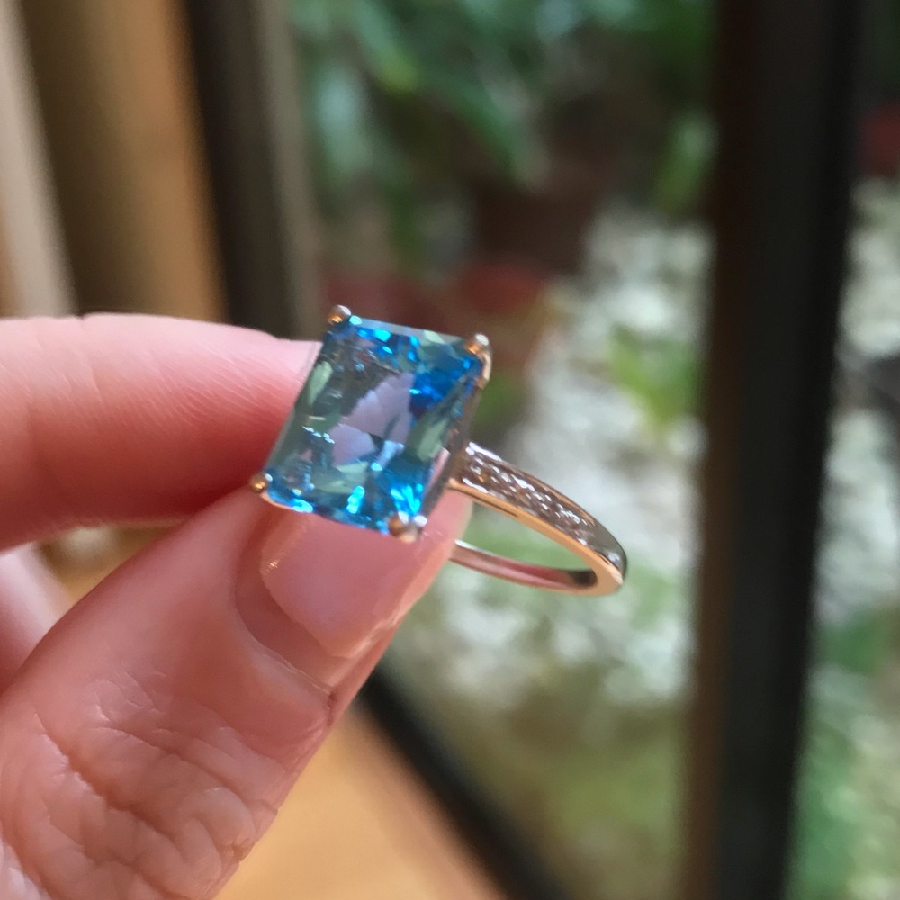 10K Topaz Diamond Solid White Gold Giant Gem Ring - Picture 5 of 16